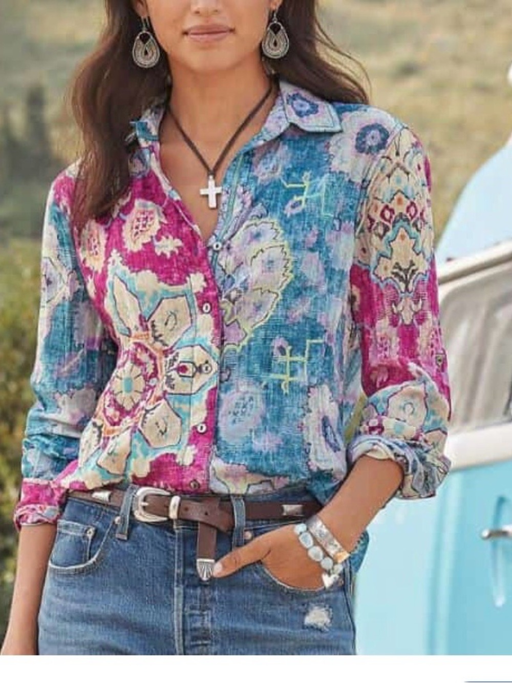 cino mixed boho print blouse